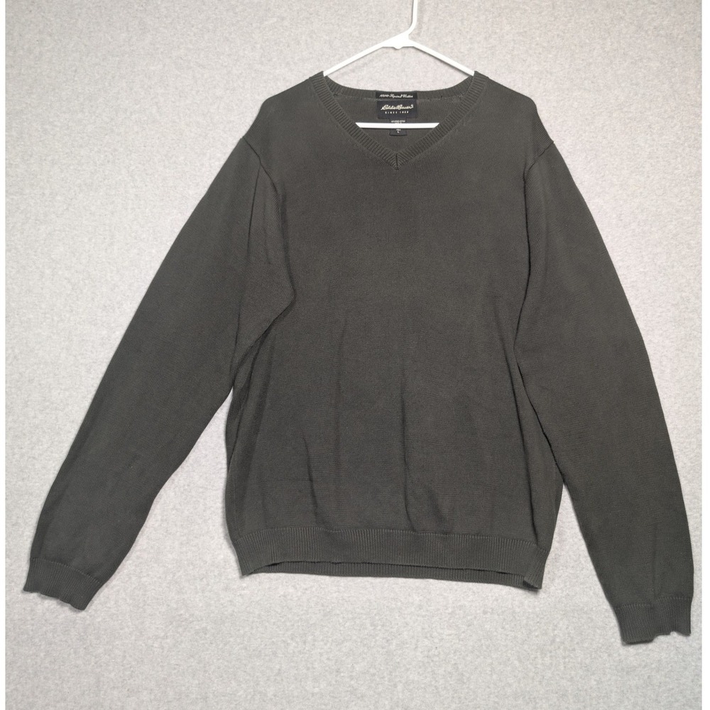 Eddie‎ Bauer V-Neck Sweater Mens Tall Large Olive Green Supima Cotton Academic